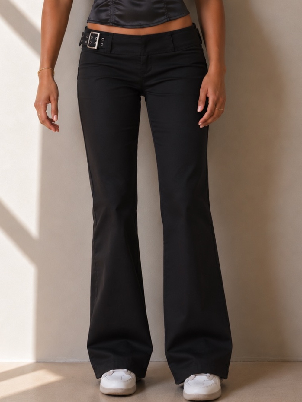 Y2K Suzy Shier Buckle Low Rise Black Trousers